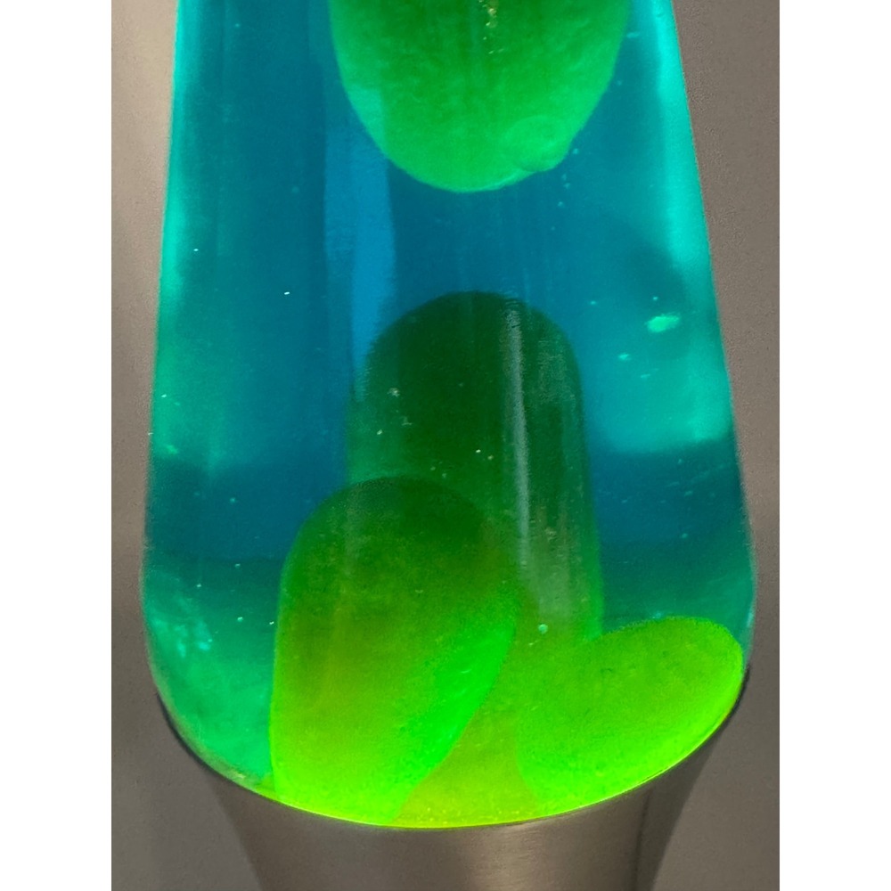 Vintage Lava Lite Lamp Blue Liquid Green Wax Brushed Silver Base 2001 E127444 - Picture 14 of 14